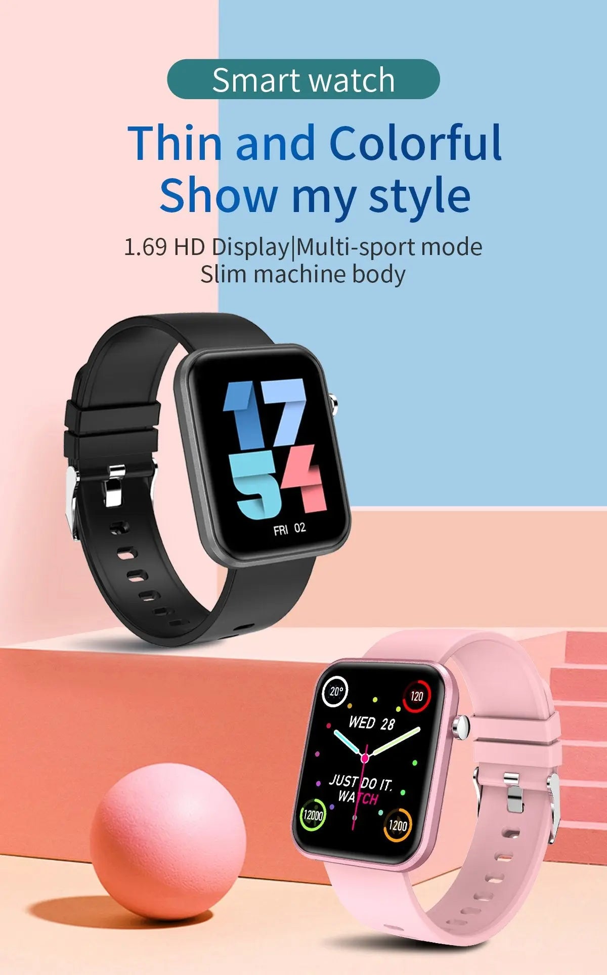 Advanced Smartwatch + Activity Tracker Salmon Lucky