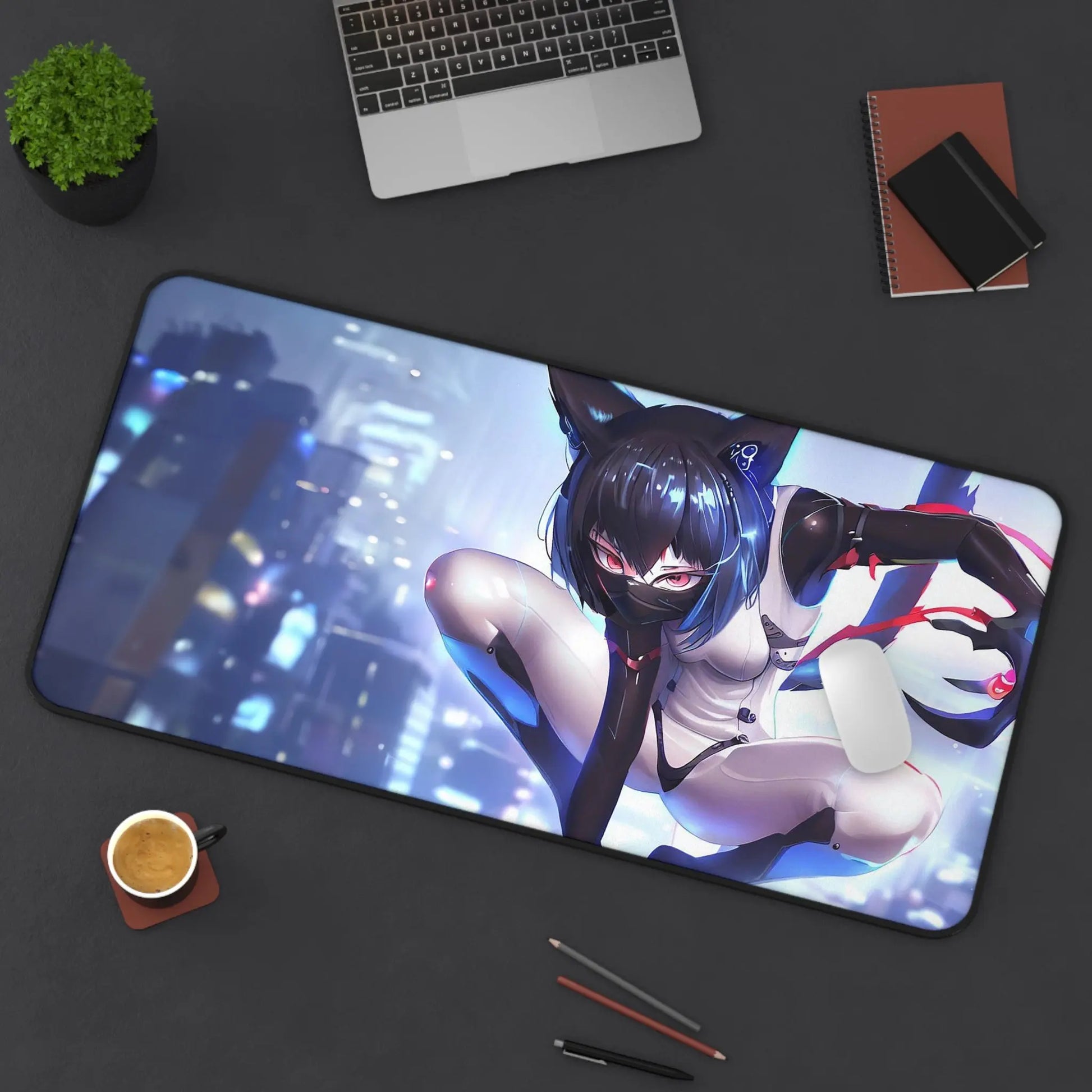Cyborg Cat Girl Mouse Pad Yellow Pandora