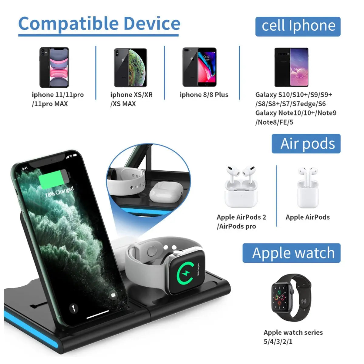 4-In-1 Wireless Charging Station Salmon Lucky