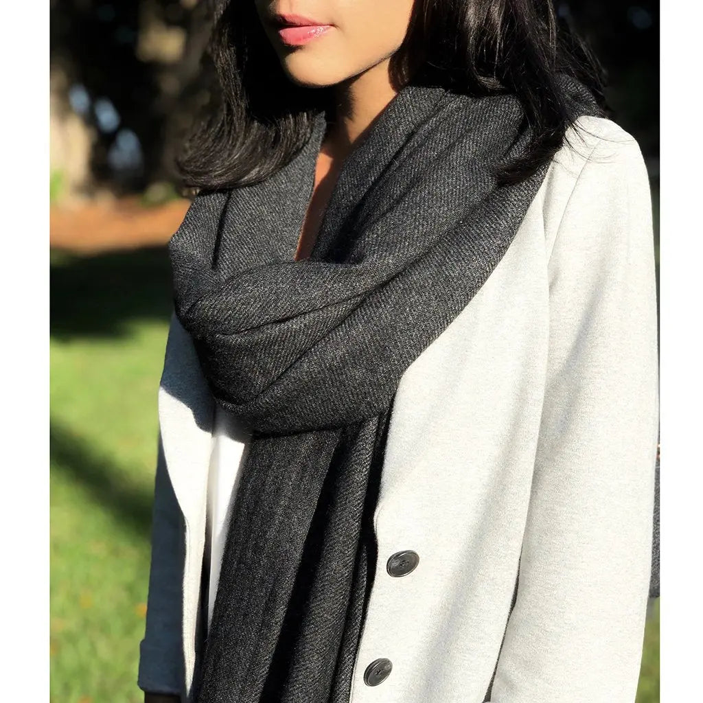 Charcoal Handloom Cashmere Scarf Ariel