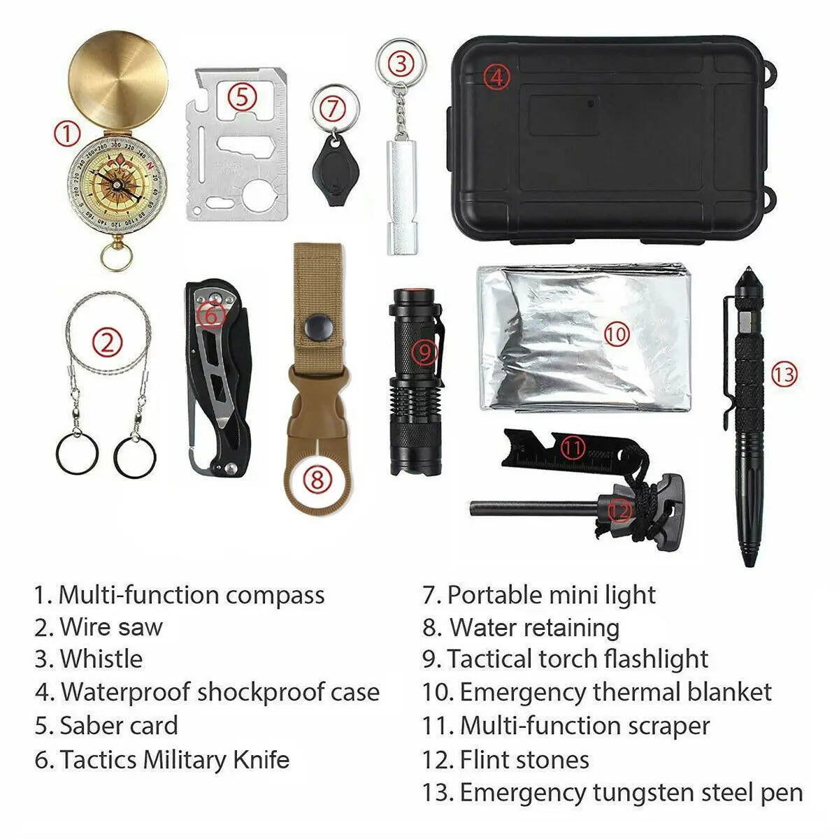 14-In-1 Outdoor Emergency Survival Kit Salmon Lucky